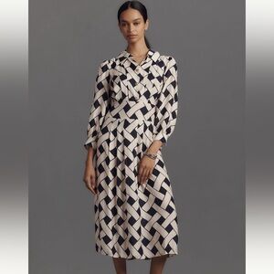 RIXO Analise V Neck Crepe Maxi Shirt Dress